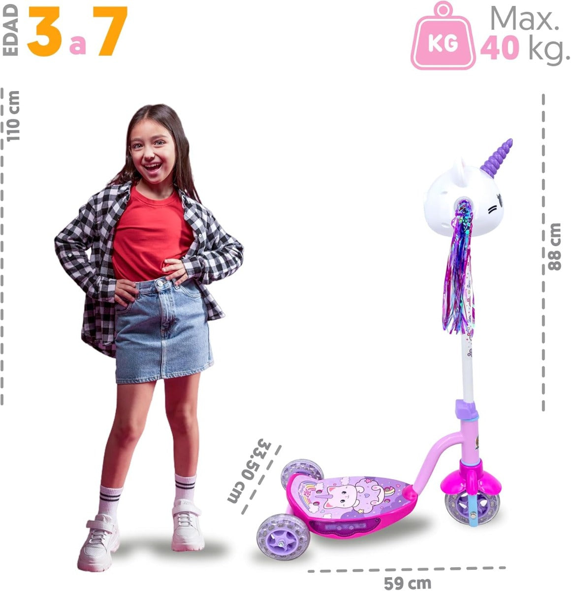 Scooter Gaticornio 3D Luces en Cabeza
