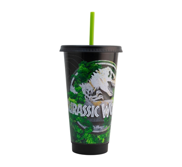 VASO PLASTICO CON TAPA Y POPOTE JURASSIC 680ML