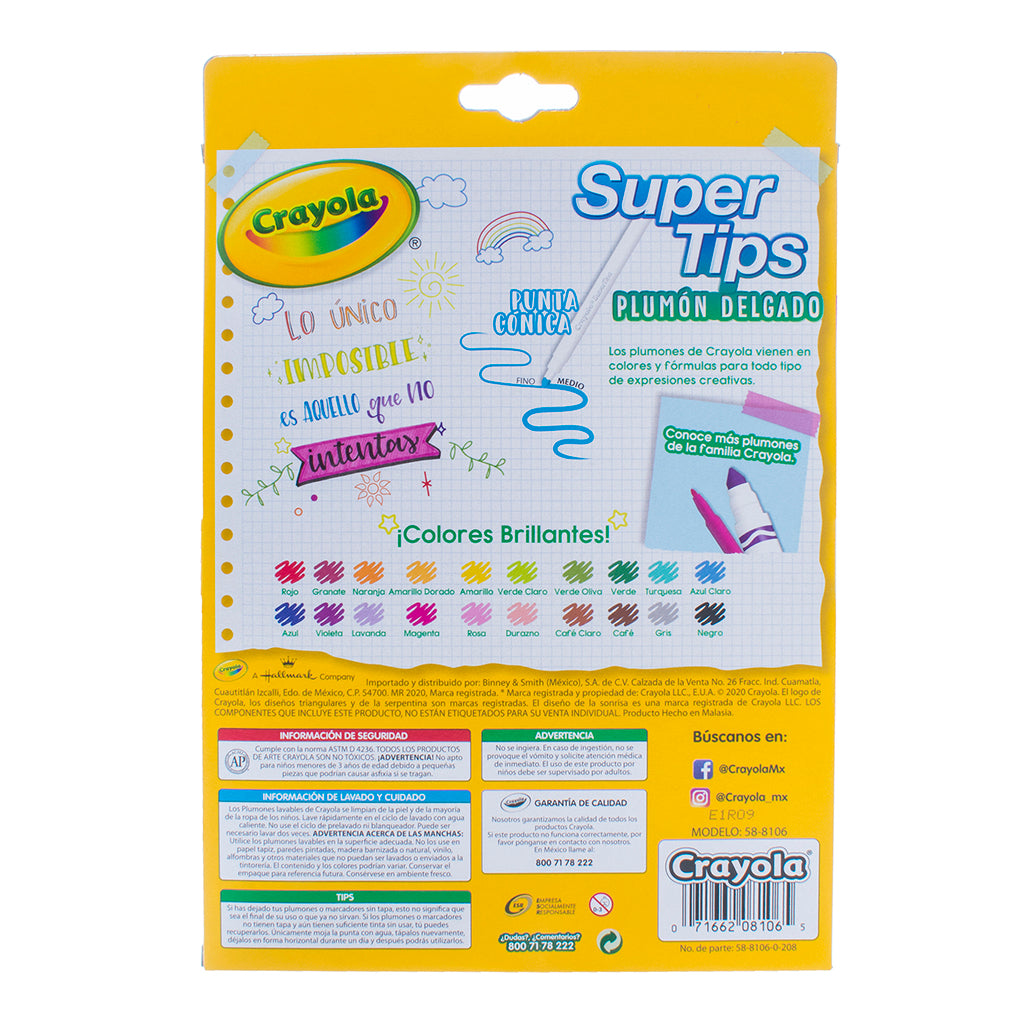 CRAYOLA 20 Plumones Delgados Lavables