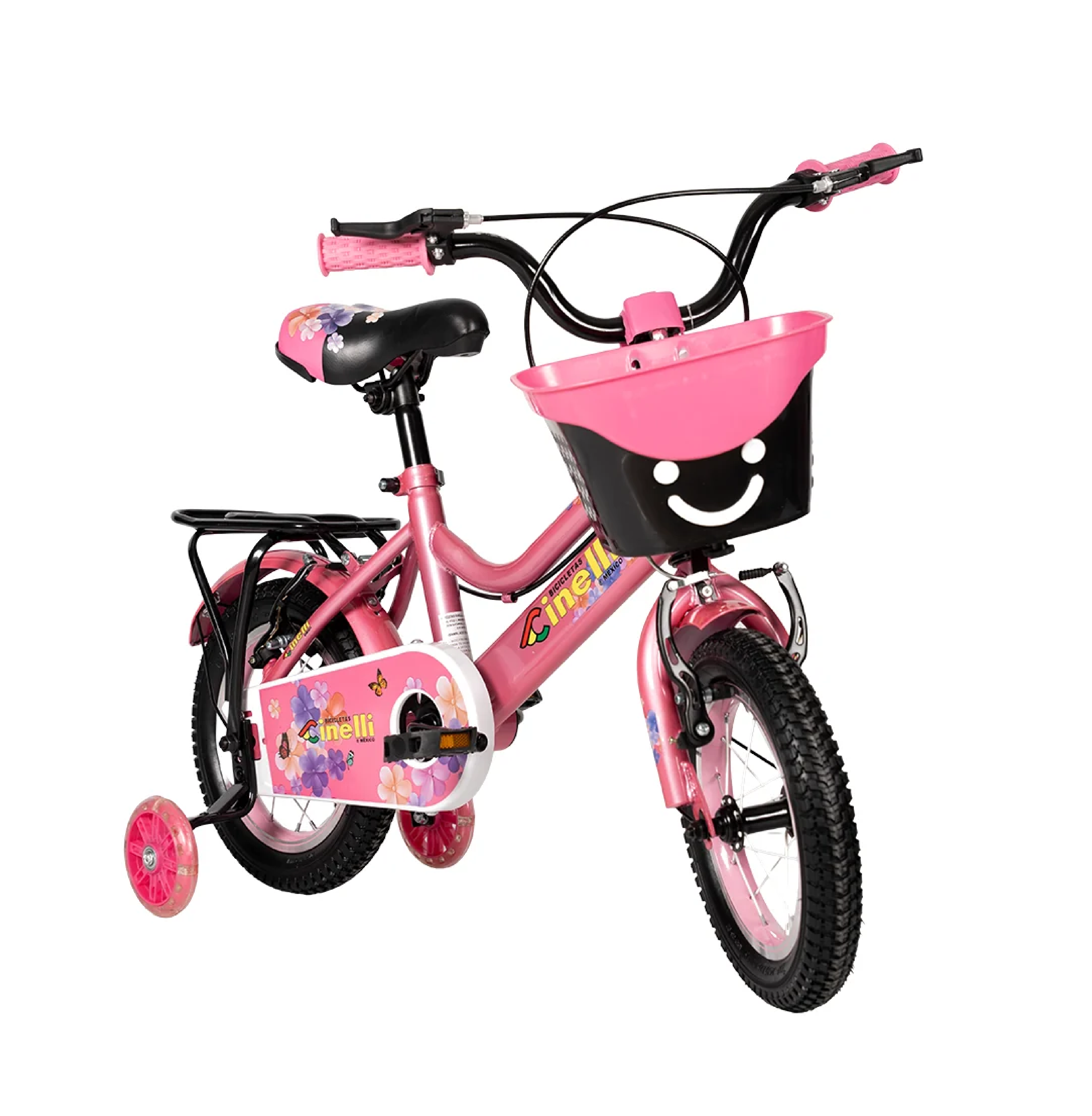 BICICLETA CINELLI R-12 PINK C/CANASA DE PLASTICO Y RUEDAS LAT. CON LUZ ( NIÑA )