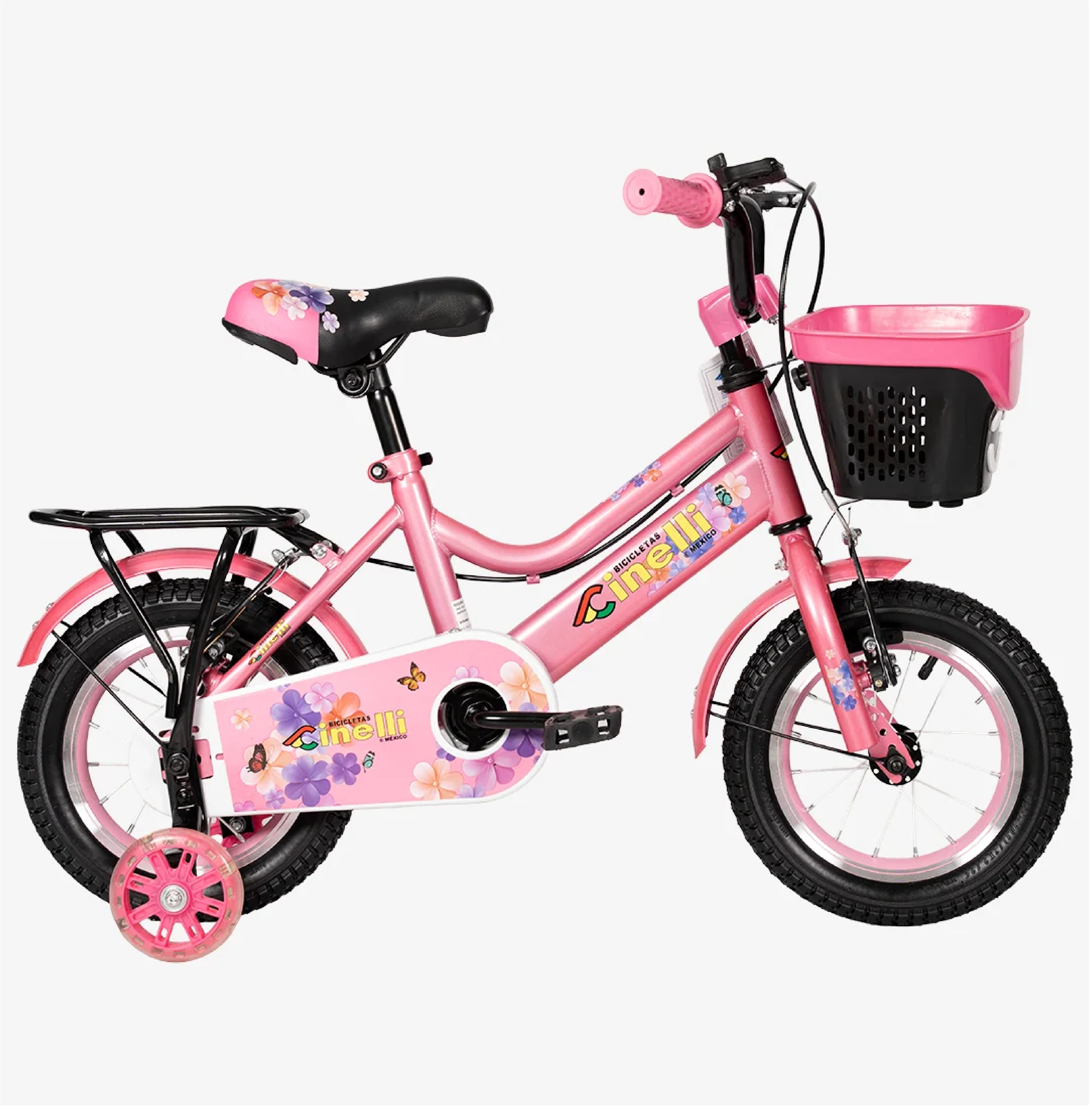 BICICLETA CINELLI R-12 PINK C/CANASA DE PLASTICO Y RUEDAS LAT. CON LUZ ( NIÑA )
