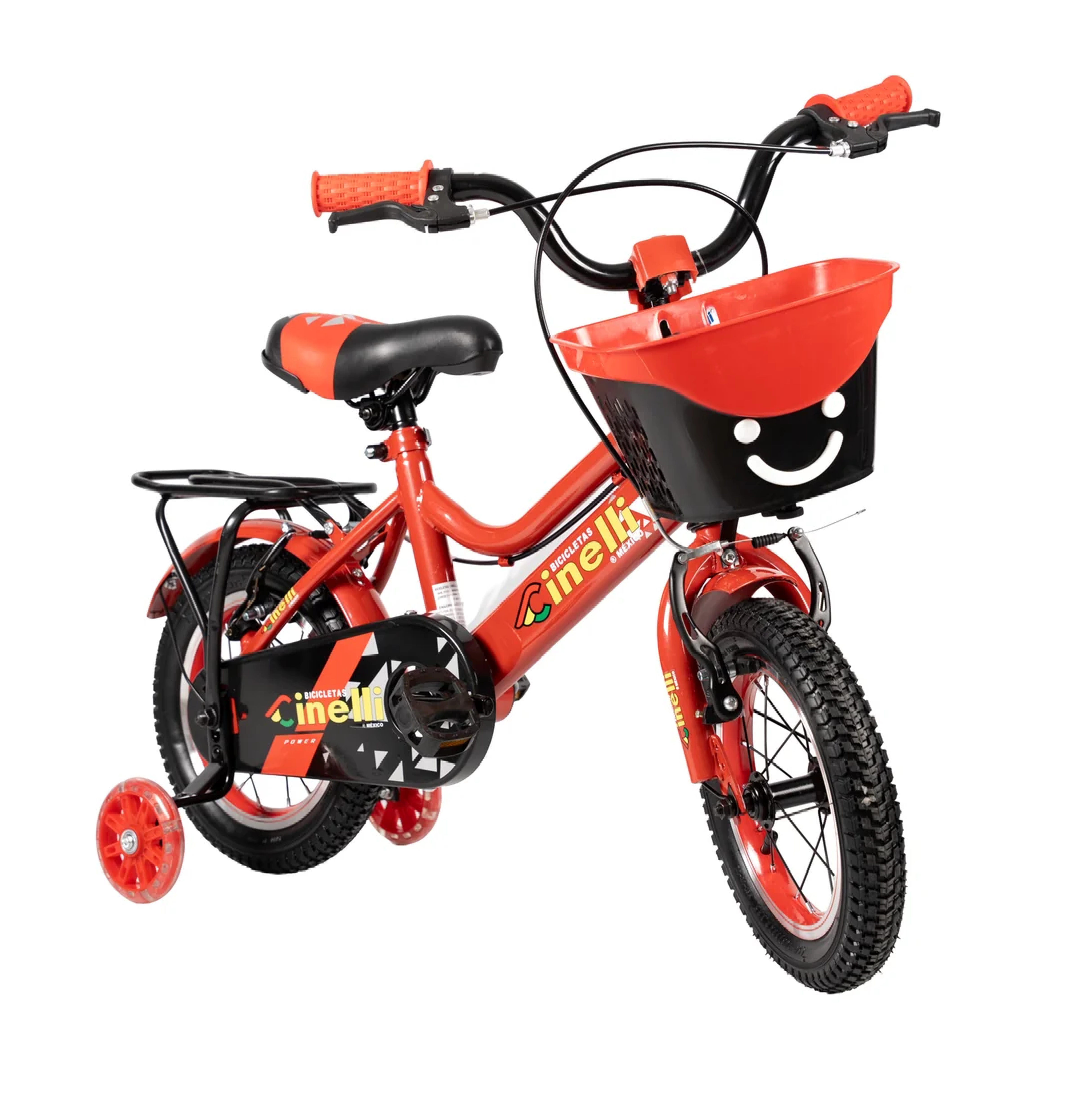 BICICLETA CINELLI R-12 ROJO C/CANASTA DE PLASTICO Y RUEDAS LAT. CON LUZ ( NIÑO )