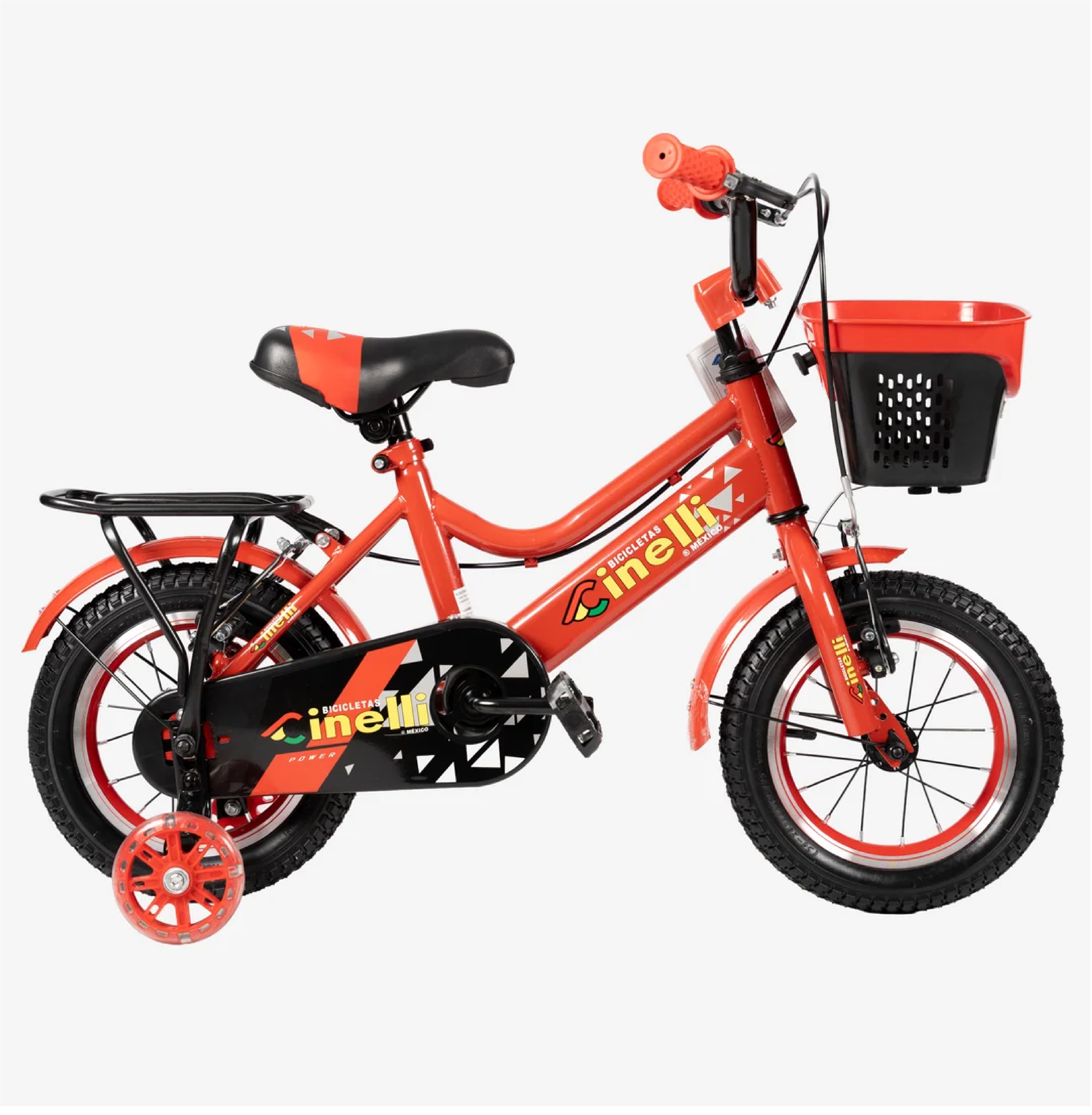 BICICLETA CINELLI R-12 ROJO C/CANASTA DE PLASTICO Y RUEDAS LAT. CON LUZ ( NIÑO )