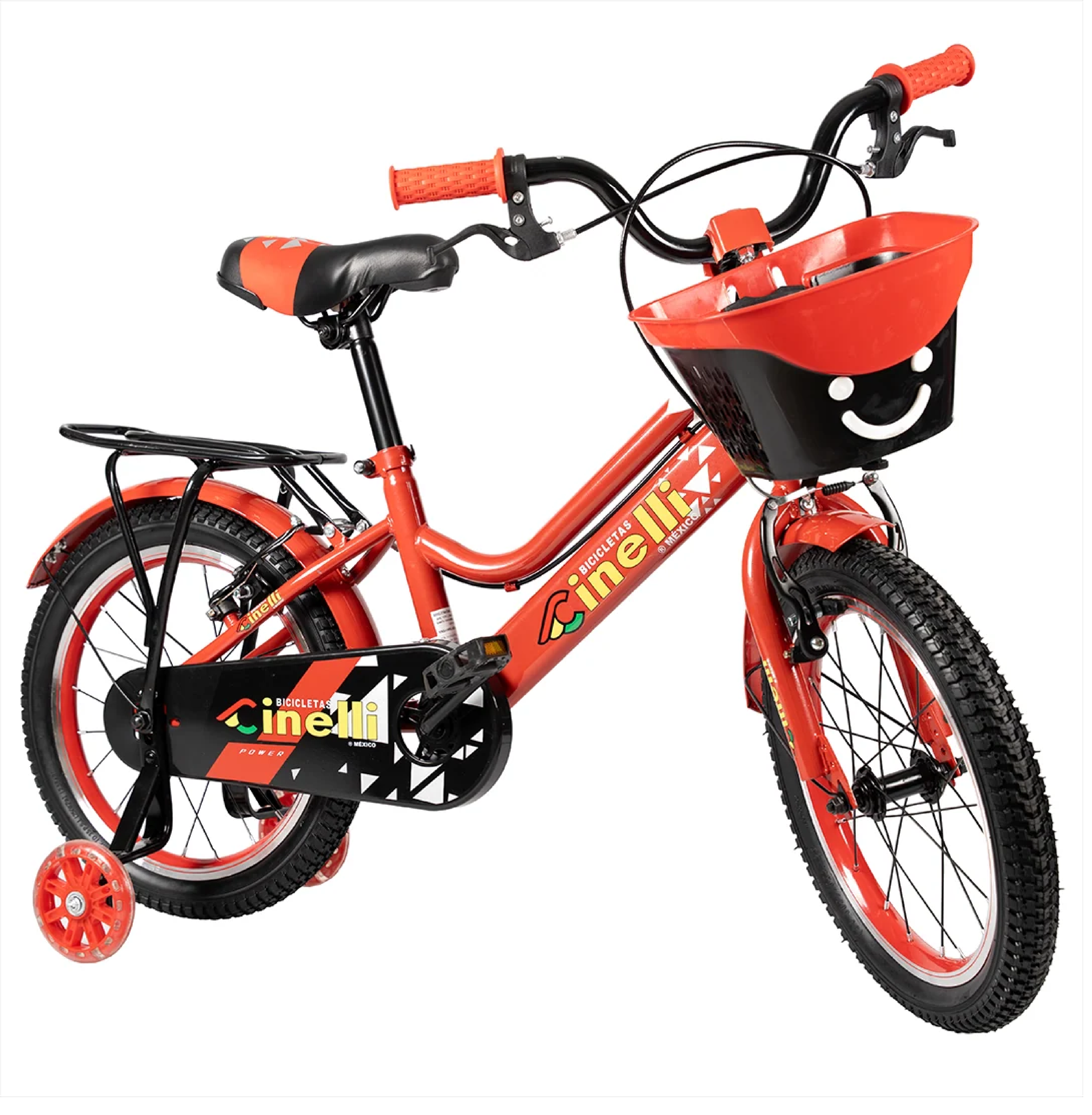 BICICLETA CINELLI R-16 ROJO C/CANASTA PLASTICA Y RUEDA LAT.CON LUZ NIÑO