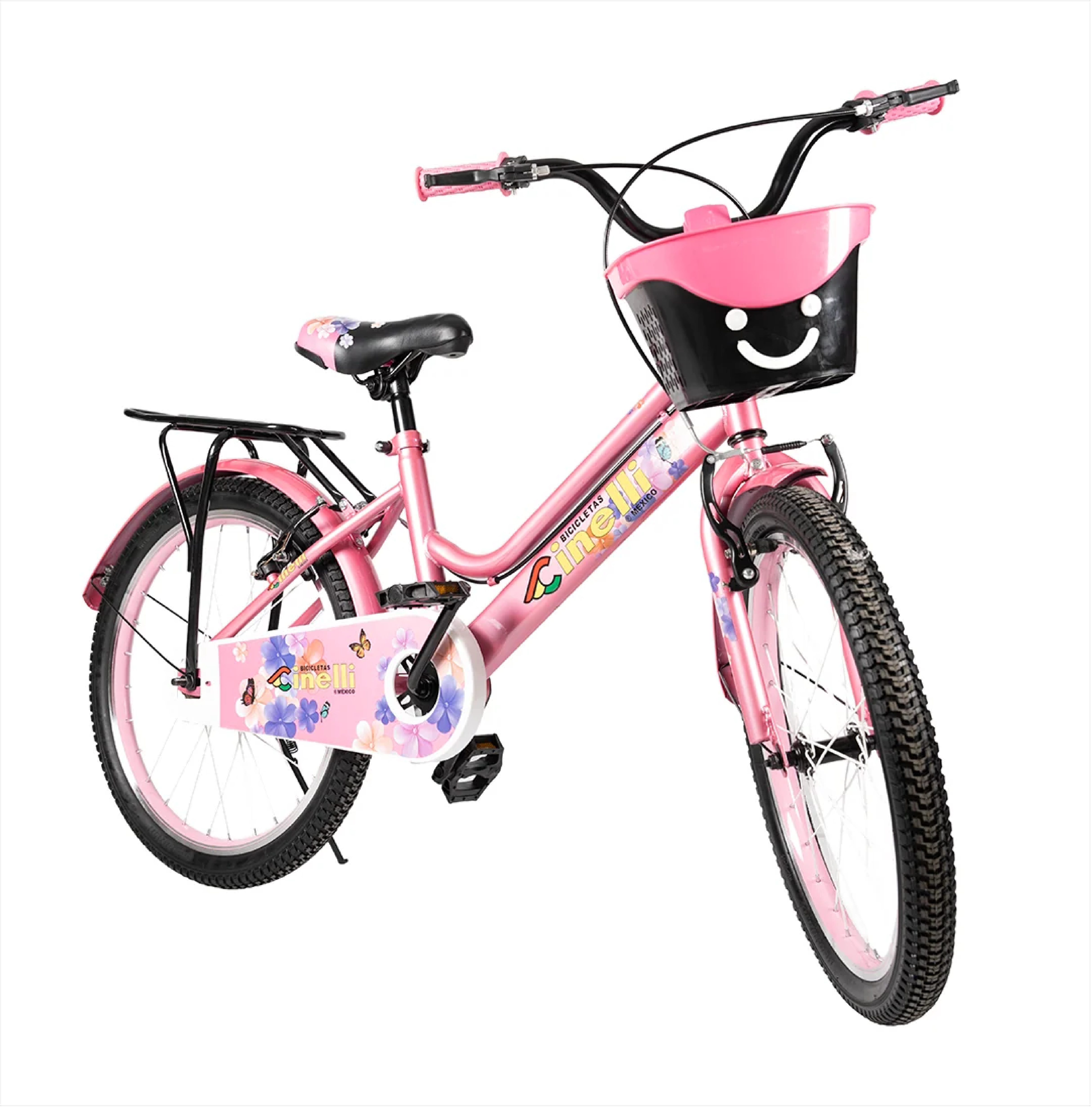 BICICLETA CINELLI R-20 PINK FLORES C/CANASTA PLASTICA NIÑA