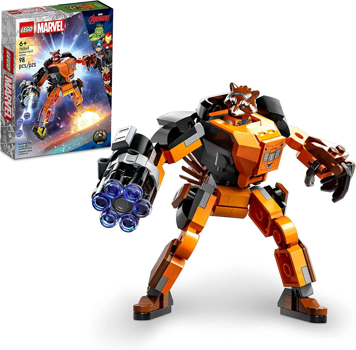 Lego construccion Marvel Armadura Robotica de Rocket 76243