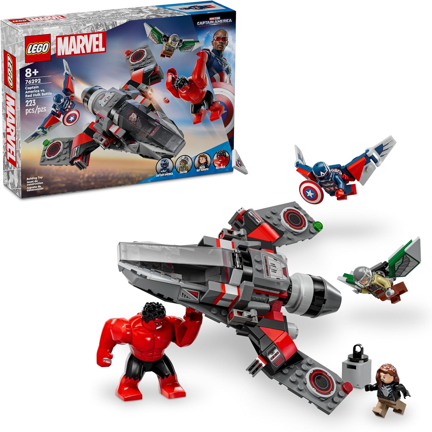 LEGO 76292 Marvel Batalla Entre el Capitán América y Hulk Rojo Jet de Combate 76292