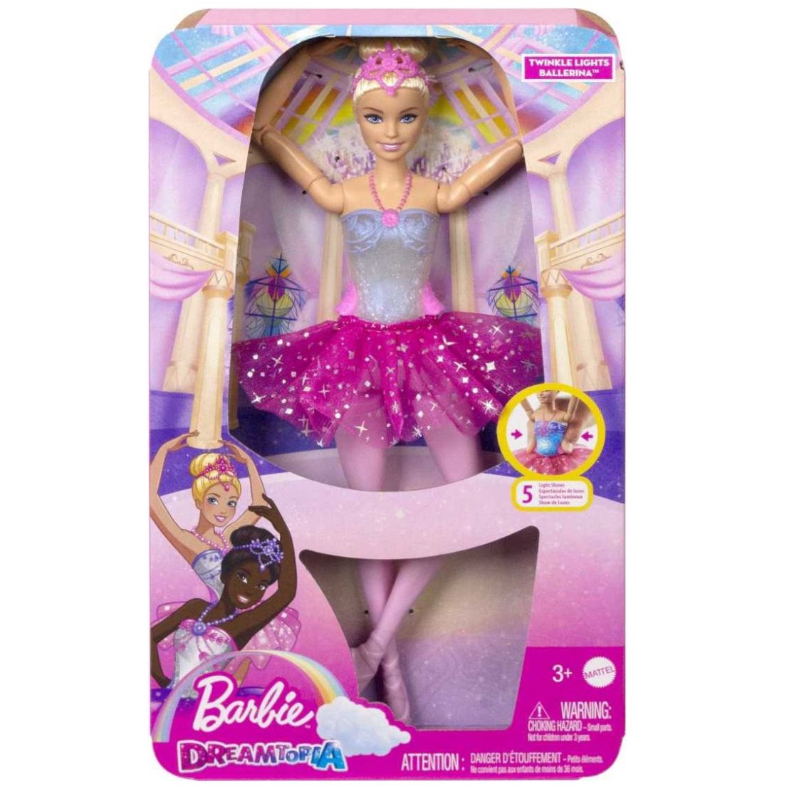 Barbie Bailarina Luces Brillantes Tutú Rosa HLC25