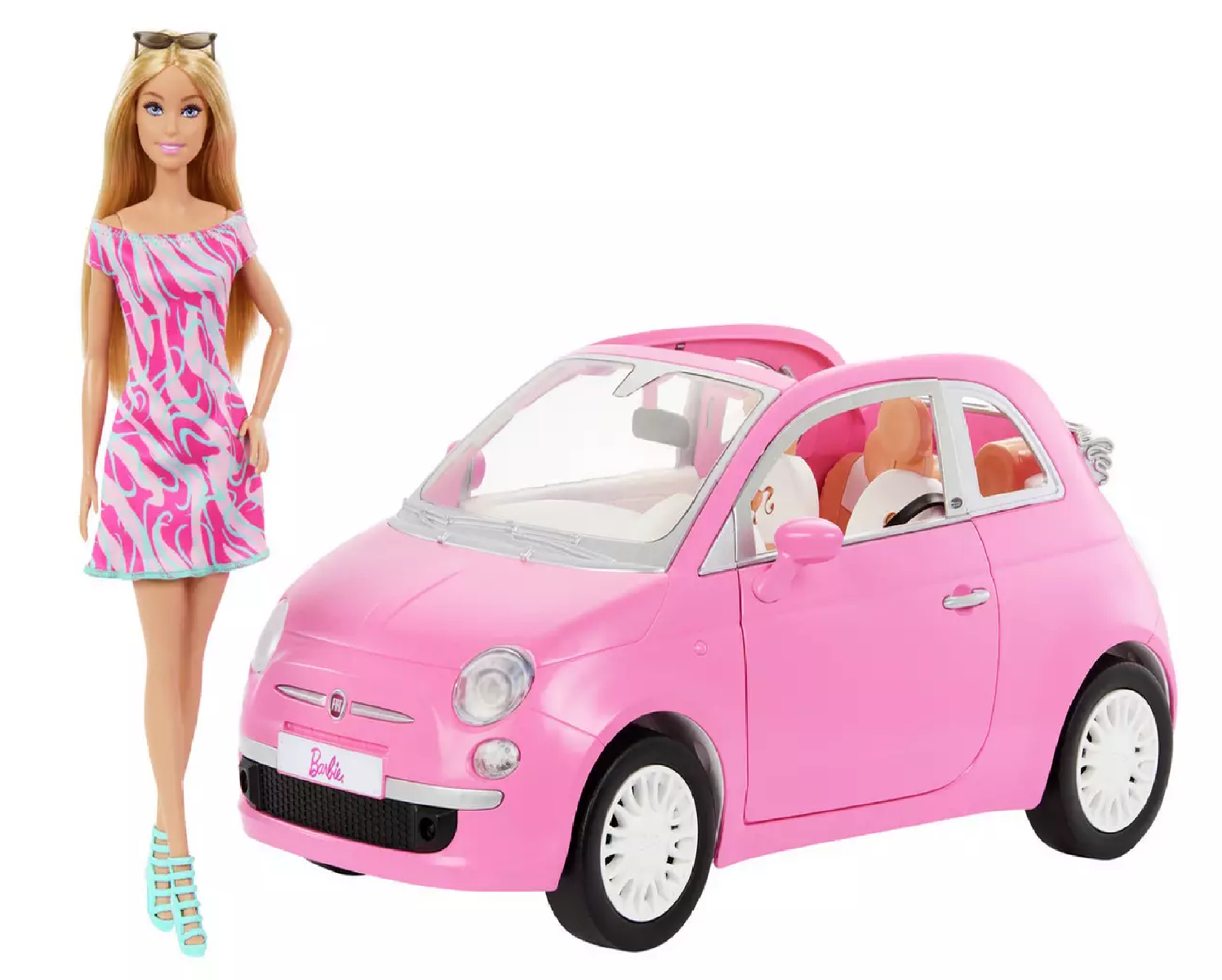 Barbie Fiat Rosa con Muñeca HRG59