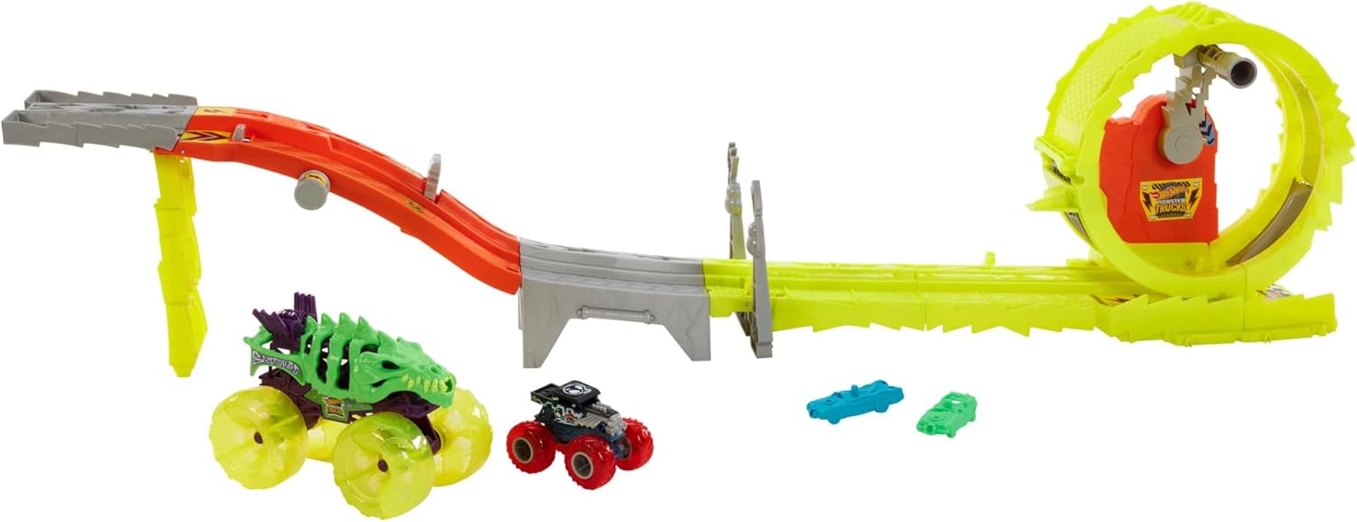 Hot Wheels Monster Trucks Skelesaurus de gran tamaño y coctelera de huesos a escala 1:64