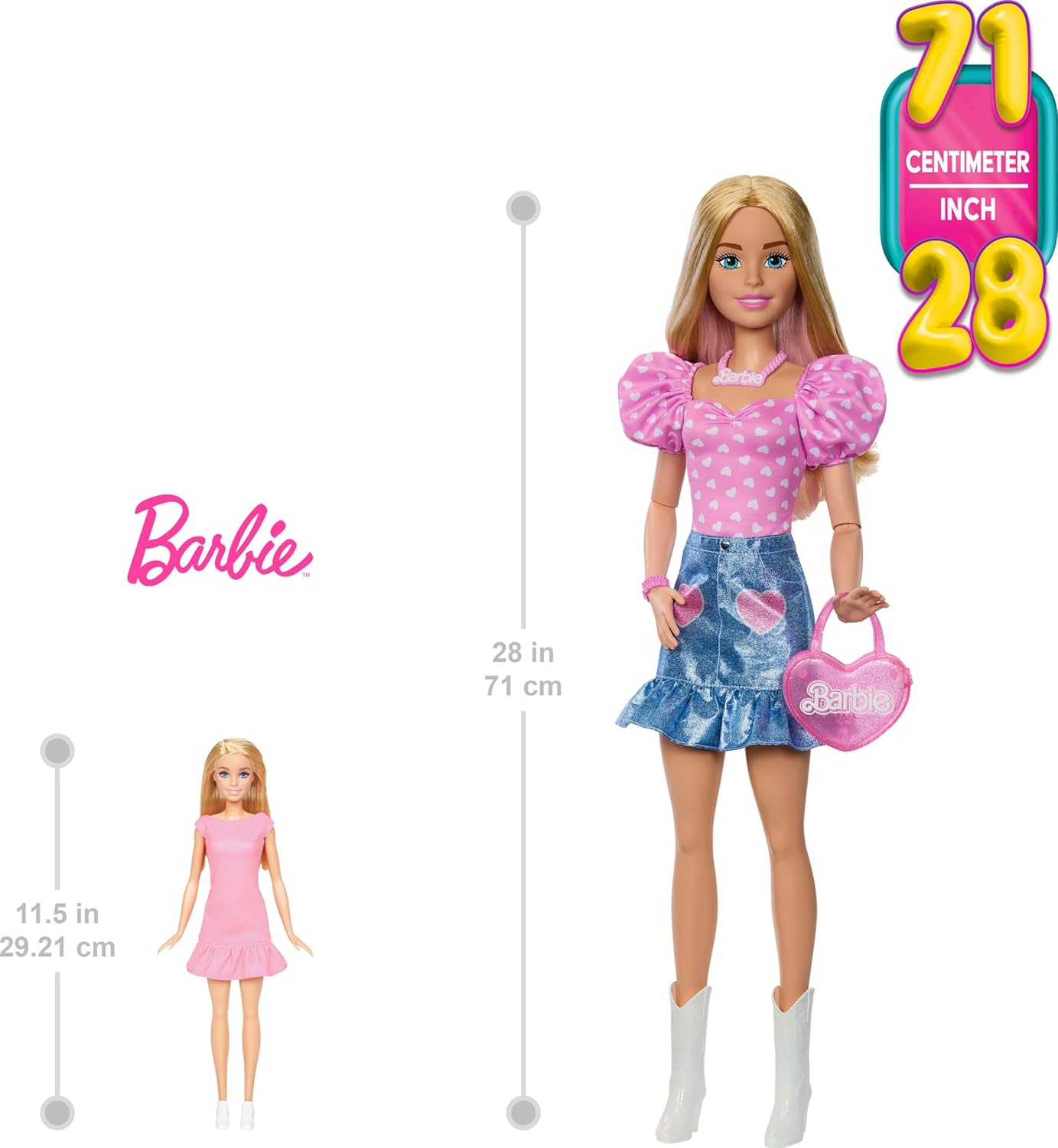 BARBIE LARGE DOLLS MUÑECA 71CM FALDA DE MEZCLILLA SORPRESA HYT84