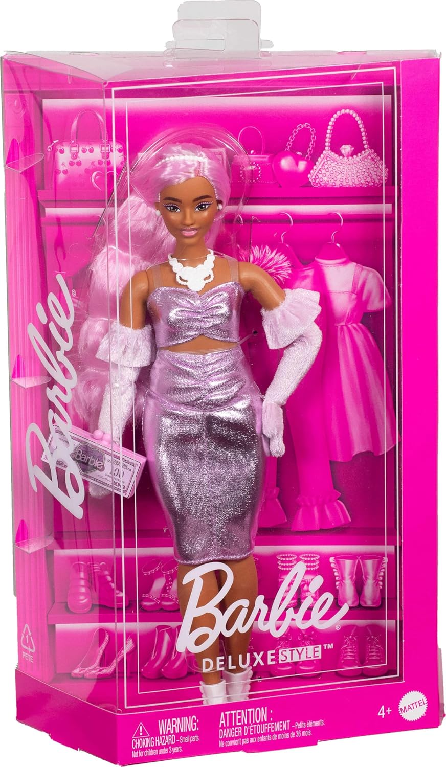 BARBIE FASHIONISTA MUÑECA DELUXE CABELLO ROSA Y VESTIDO HYV25