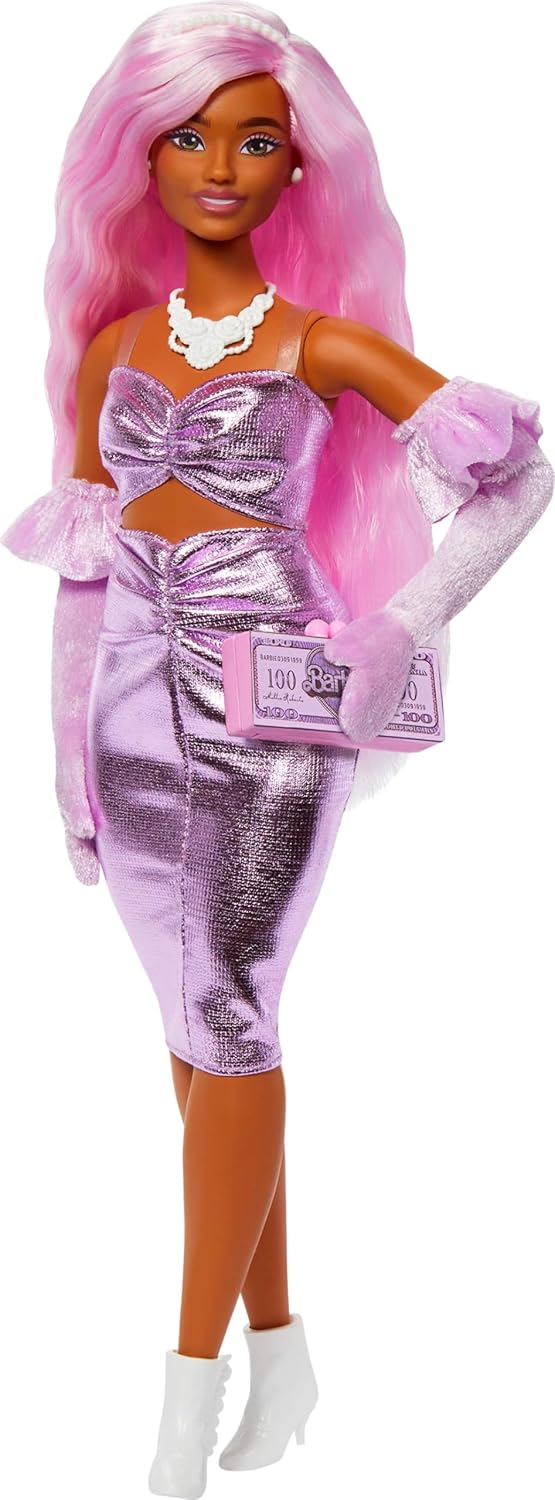 BARBIE FASHIONISTA MUÑECA DELUXE CABELLO ROSA Y VESTIDO HYV25