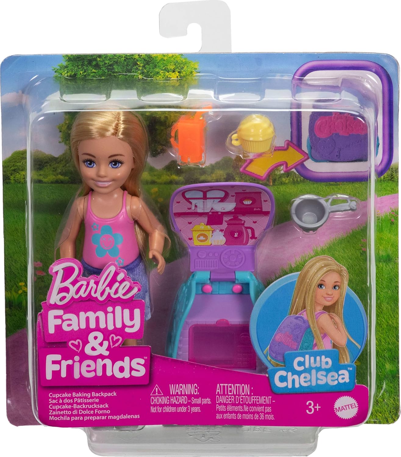 BARBIE SET DE JUEGO CHELSEA MOCHILA PARA HORNEAR CUPCAKES JBF46