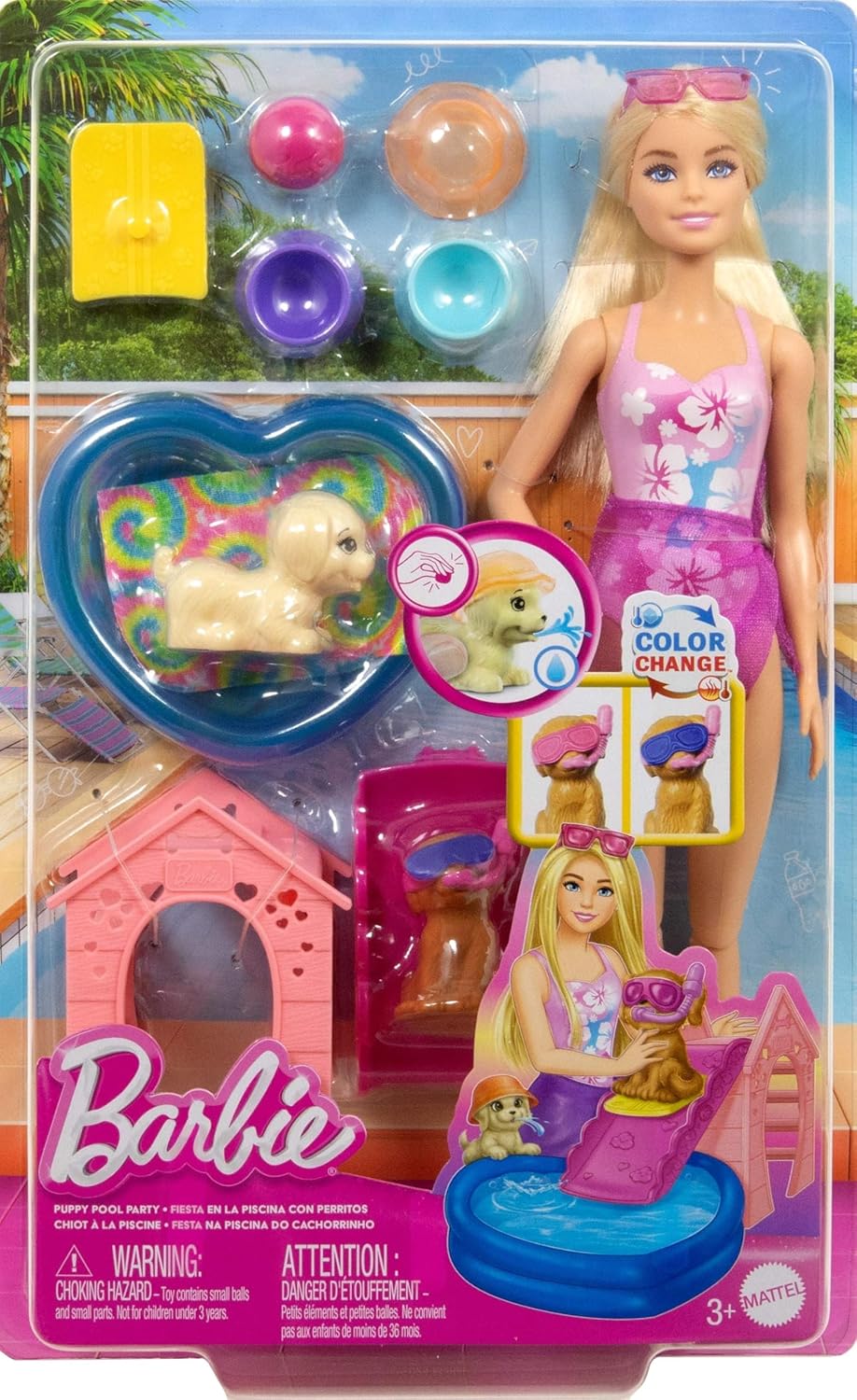 BARBIE SET DE JUEGO FIESTA EN LA PISCINA CON PERRITOS JBF35