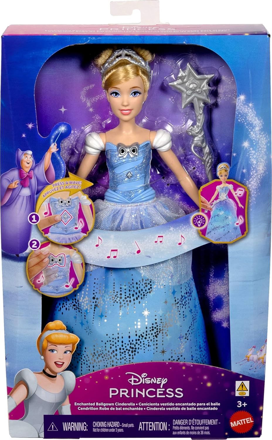 DISNEY PRINCESA MUÑECA CENICIENTA VESTIDO CON LUCES JBF94