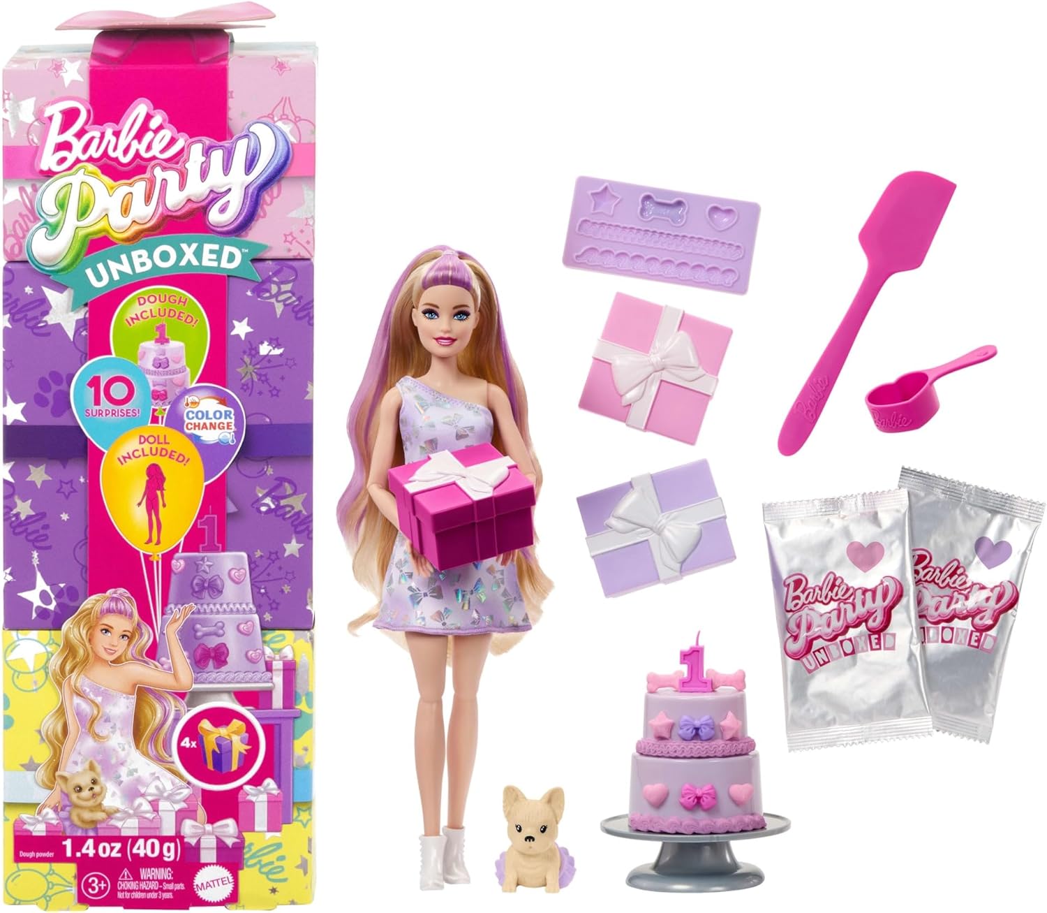 BARBIE PARTY UNBOXED FIESTA DE MASCOTAS VESTIDO AZUL JFG70