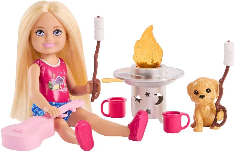 BARBIE CHELSEA MUÑECA CAMPISTA C. PERRITO Y FOGATA JJV61
