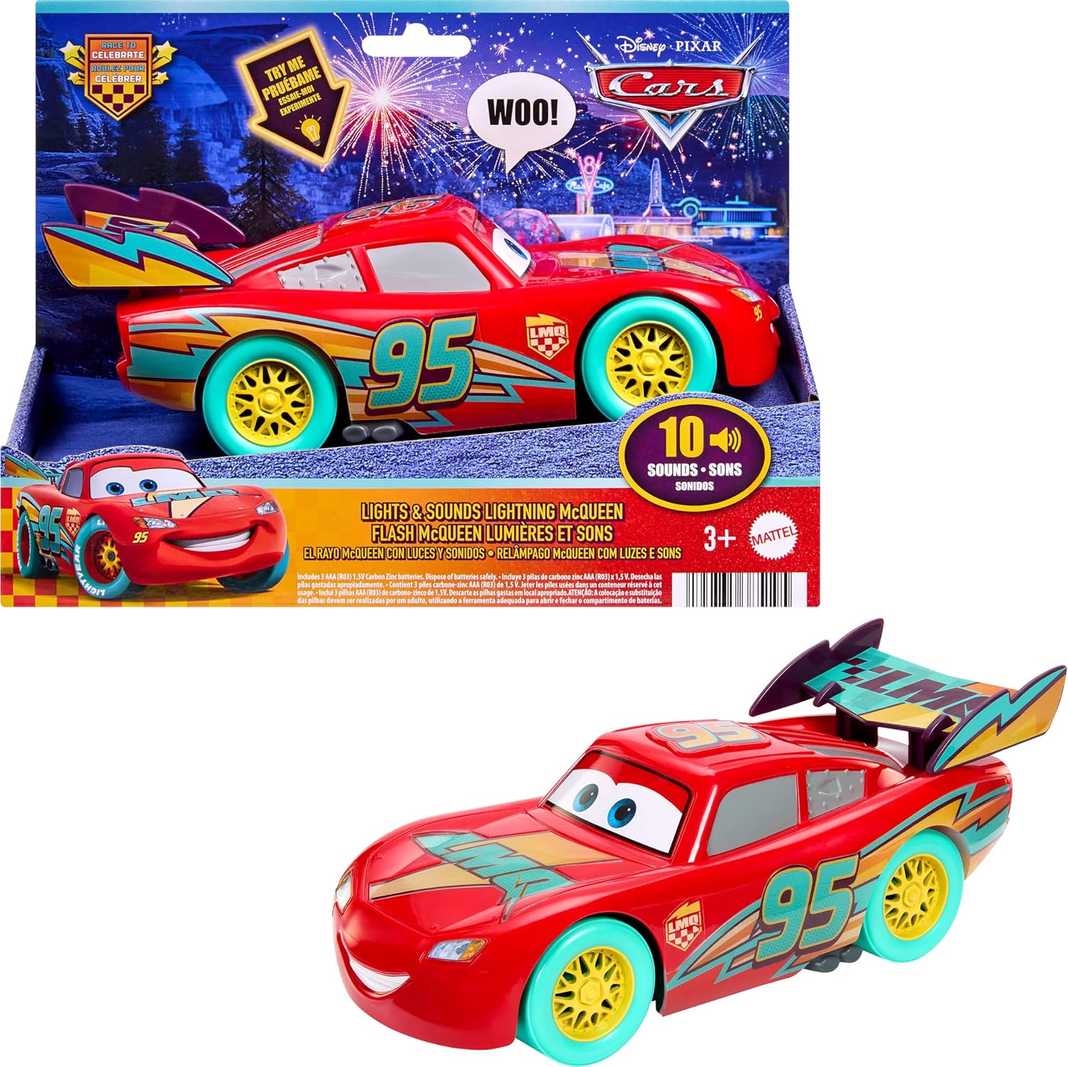 Cars de Disney y Pixar Vehículo Rayo McQueen Luces y Sonidos JMT55