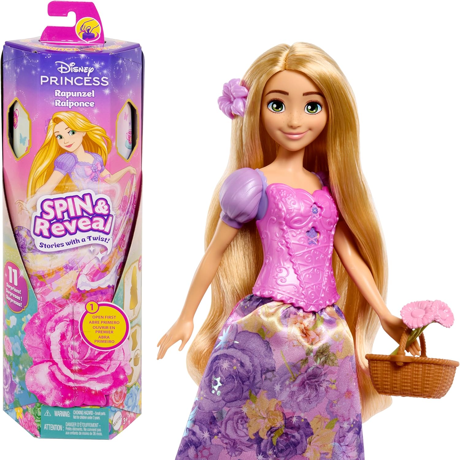 DISNEY PRINCESA MUÑECA ARIEL SPIN AND REVEAL FLORES HTV88