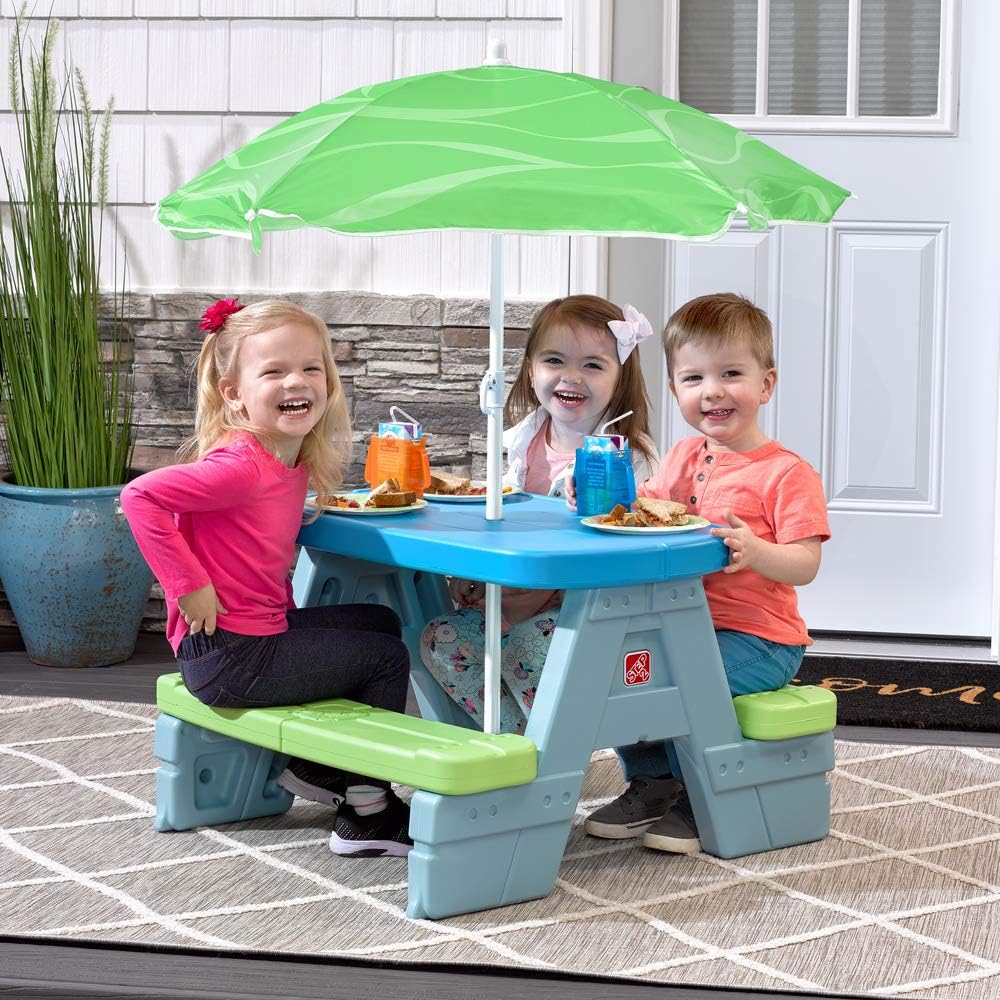 Step Picnic Table with Sun & Shade Umbrella