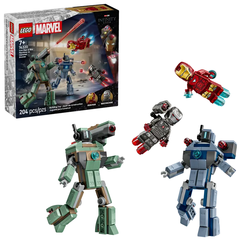SUPER HEROES IRON MAN Y MaQUINA DE GUERRA VS. DRONES DE HAMMER 76320