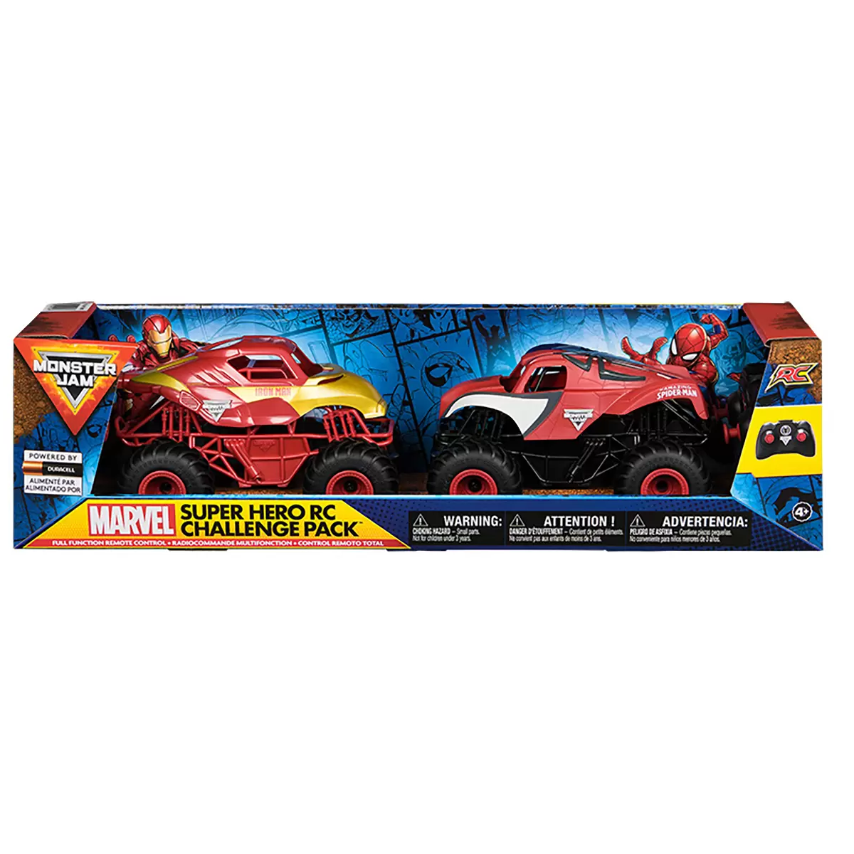 MONTER JAM 1/24 MARVEL RC IRONMAN & SPIDERMAN VEHICLE SET