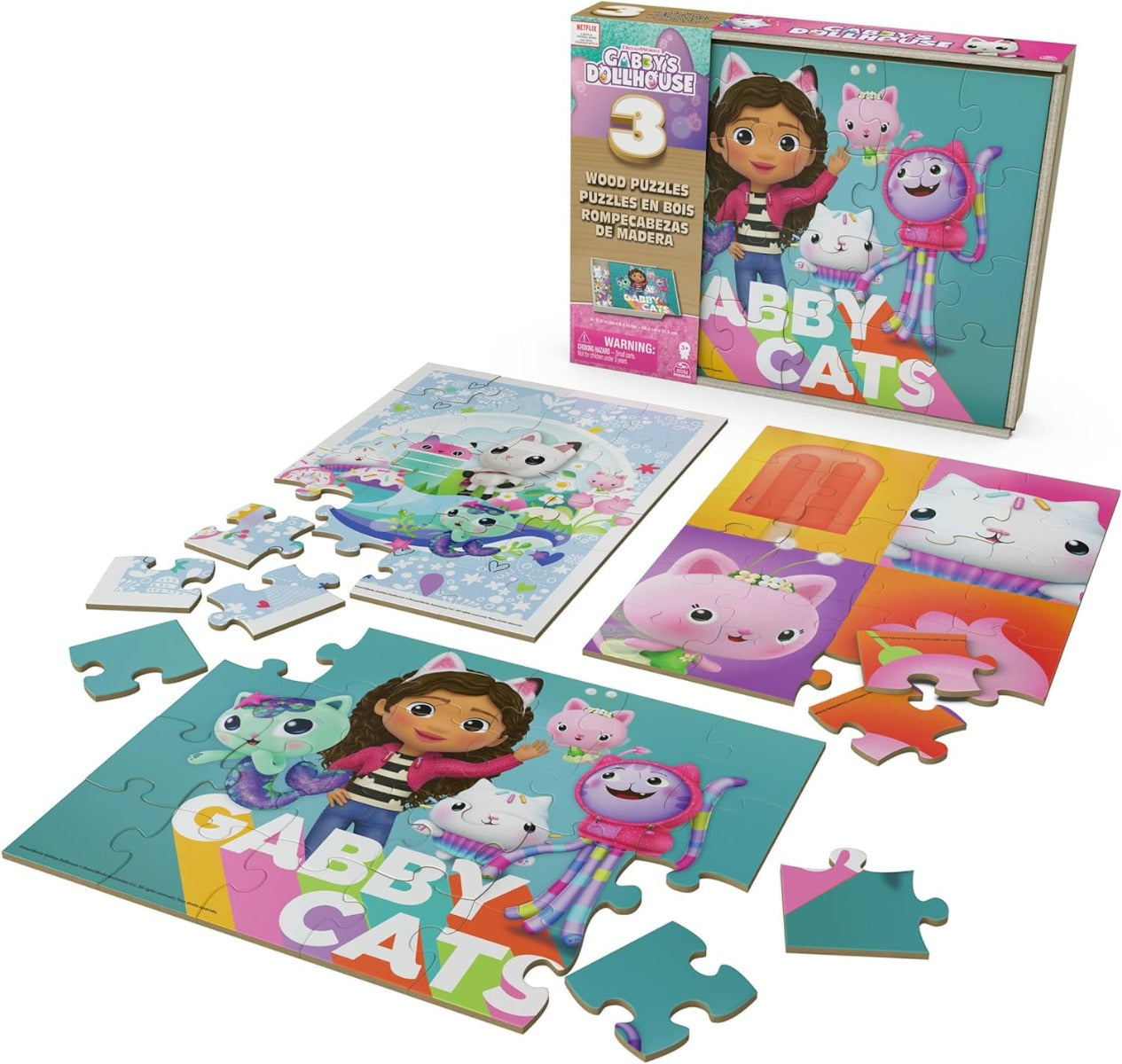 Spin Master Games Gabby's Dollhouse 3 Wooden Puzzle