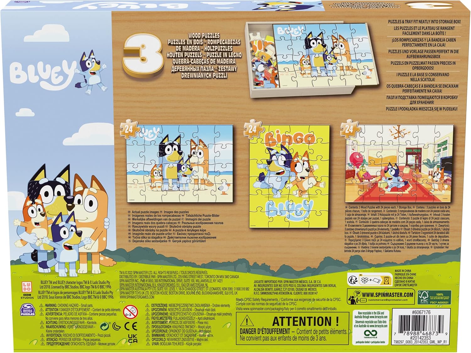 Bluey 3 wooden puzzle with storage tray