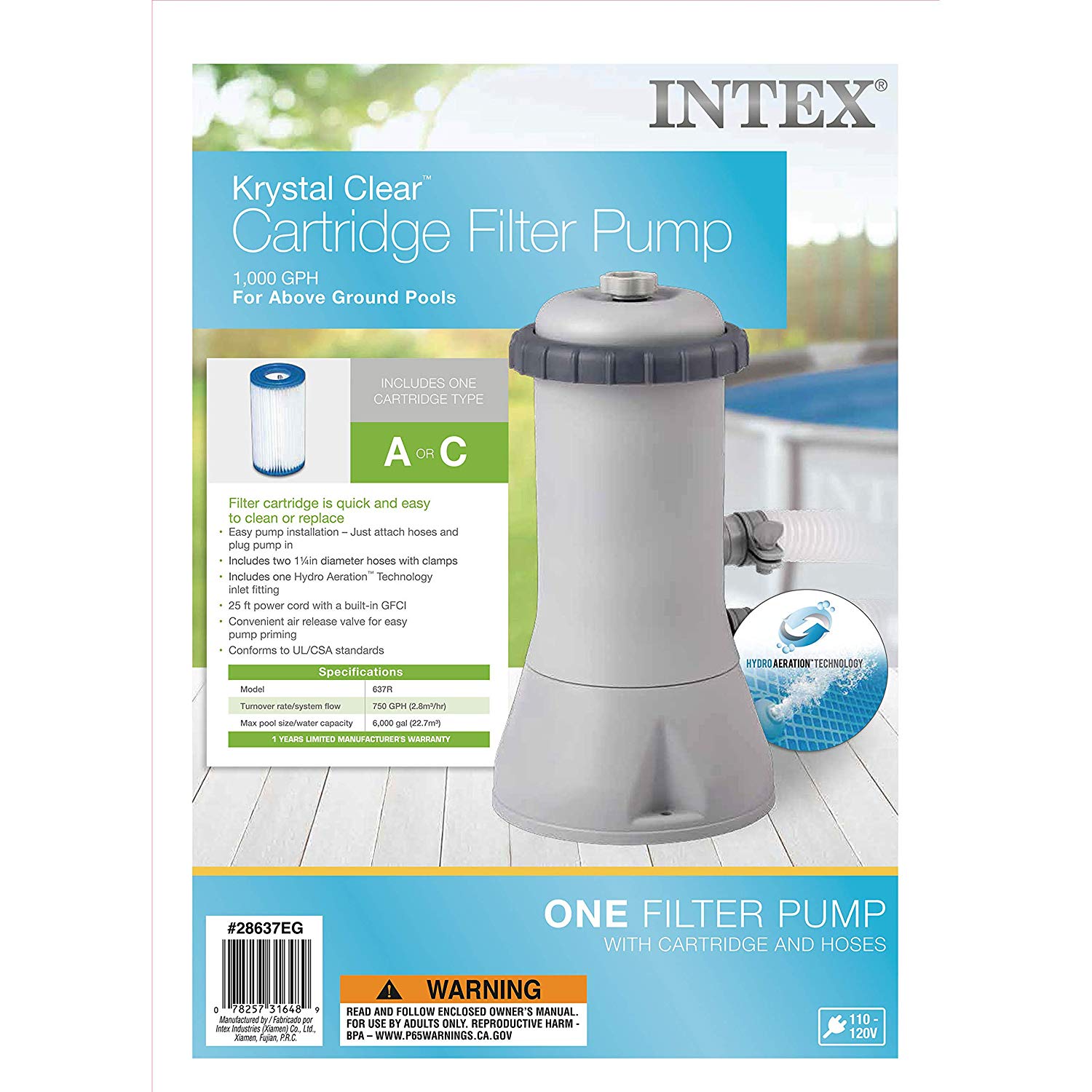 Filtration pump 1000Gph 110-120V -Intex