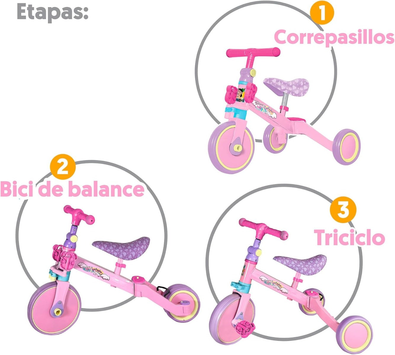 Apache 3 in 1 Triciclo, Montable y Bicicleta de Balance Rosa