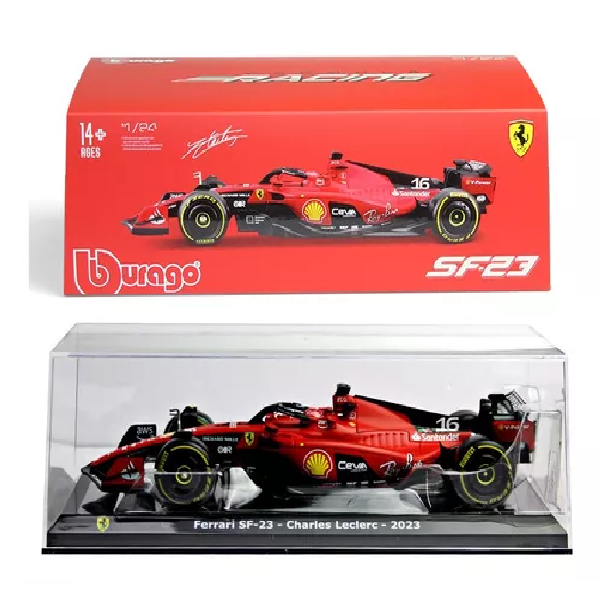 BURAGO FERRARI #16 LACLERC 1:24 CON ACRILICO DE EXHIBICION