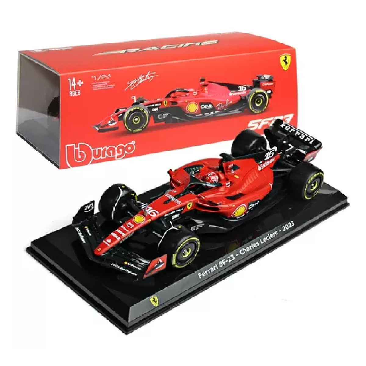 BURAGO FERRARI #16 LACLERC 1:24 CON ACRILICO DE EXHIBICION