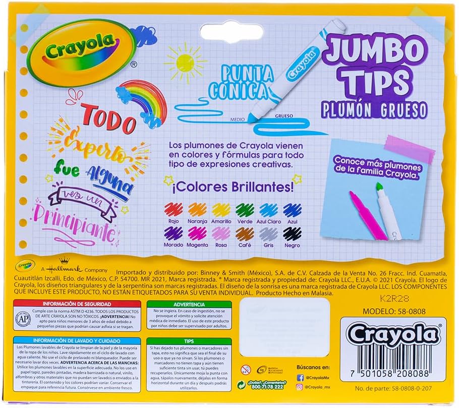 Crayola 12 Plumones Gruesos Lavables