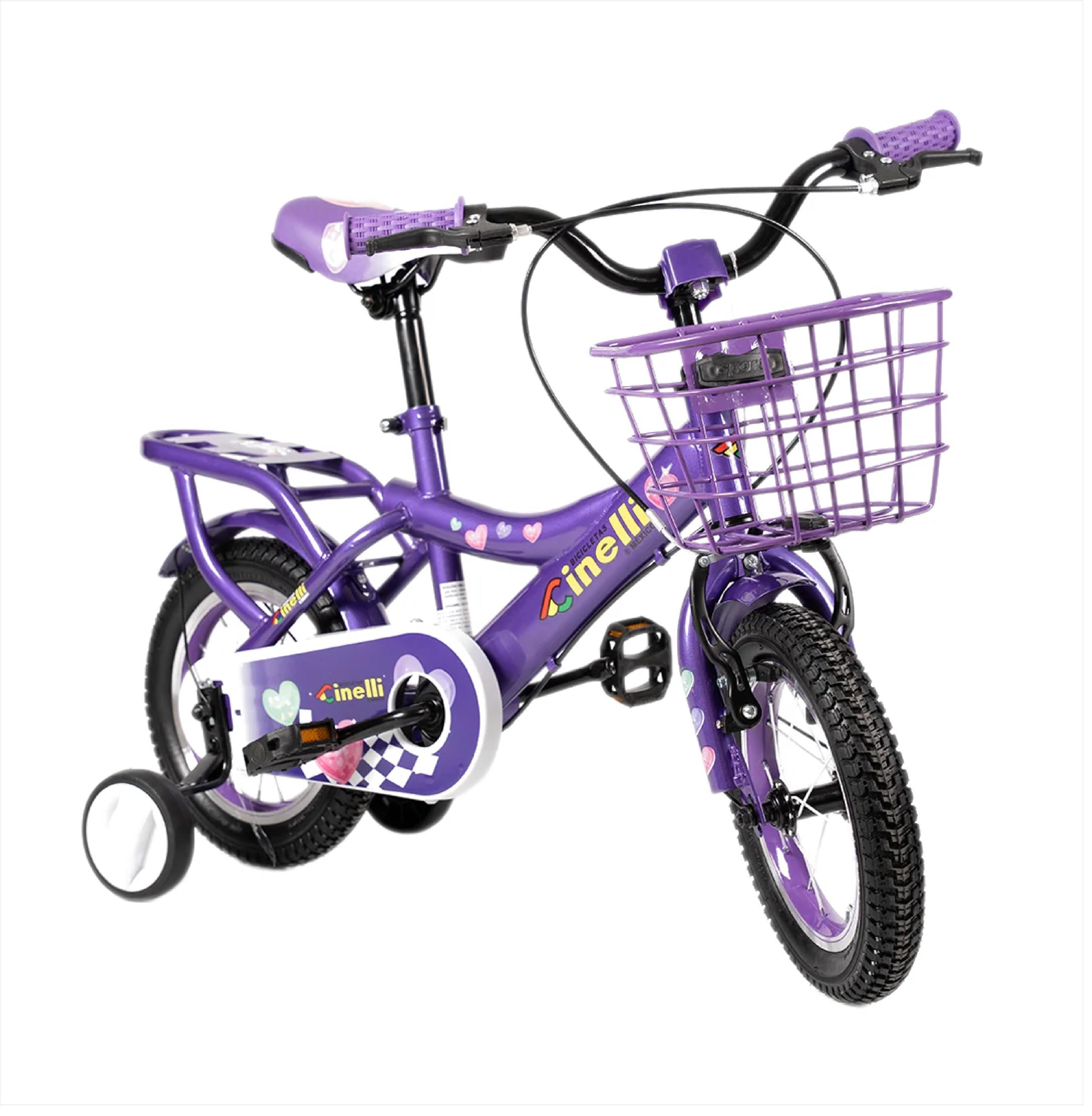 BICICLETA CINELLI R12- PURPLE CORAZONES C/ CANASTA METALICA Y RUEDAS LAT