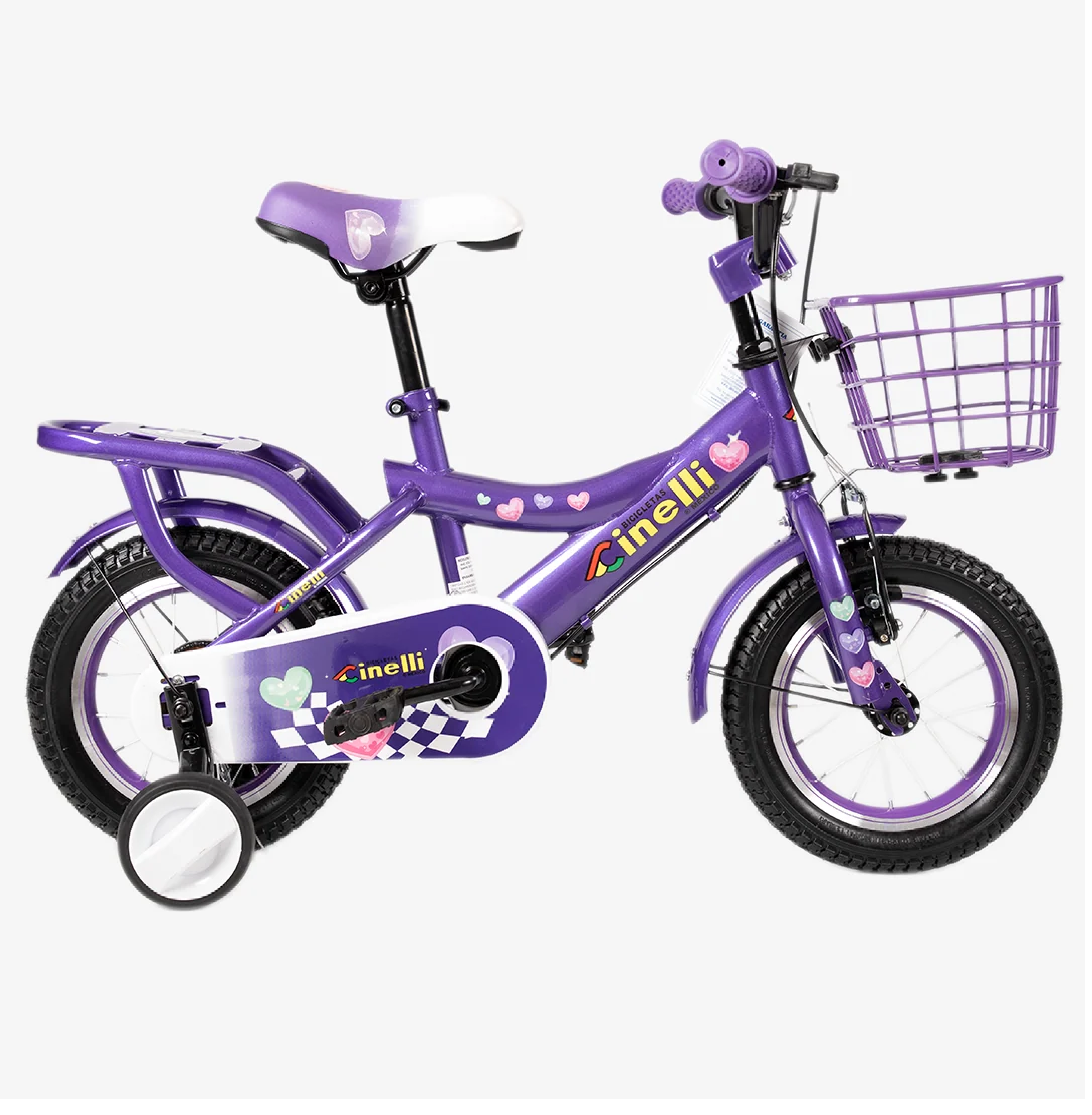 BICICLETA CINELLI R12- PURPLE CORAZONES C/ CANASTA METALICA Y RUEDAS LAT