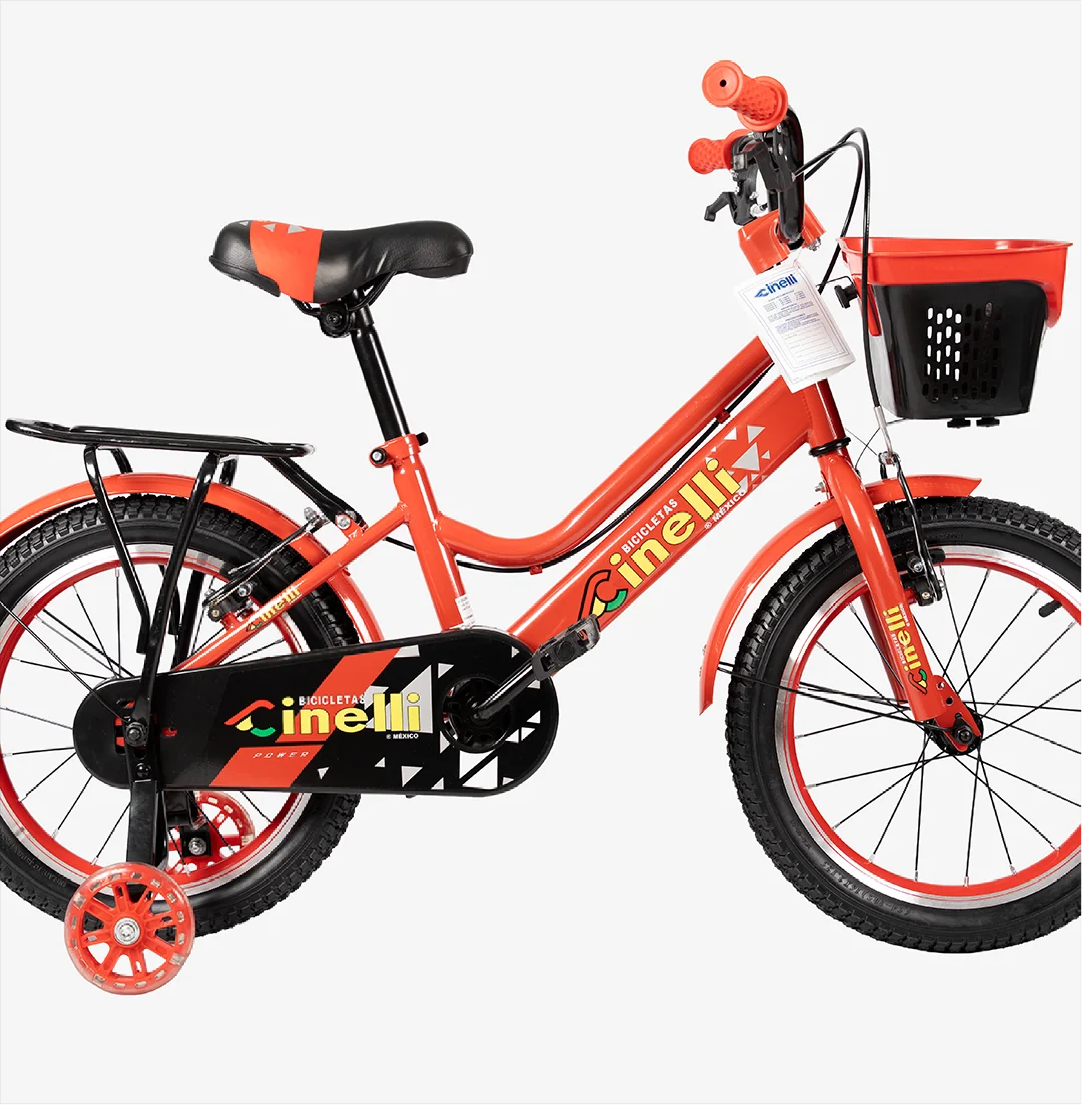 BICICLETA CINELLI R-16 ROJO C/CANASTA PLASTICA Y RUEDA LAT.CON LUZ NIÑO