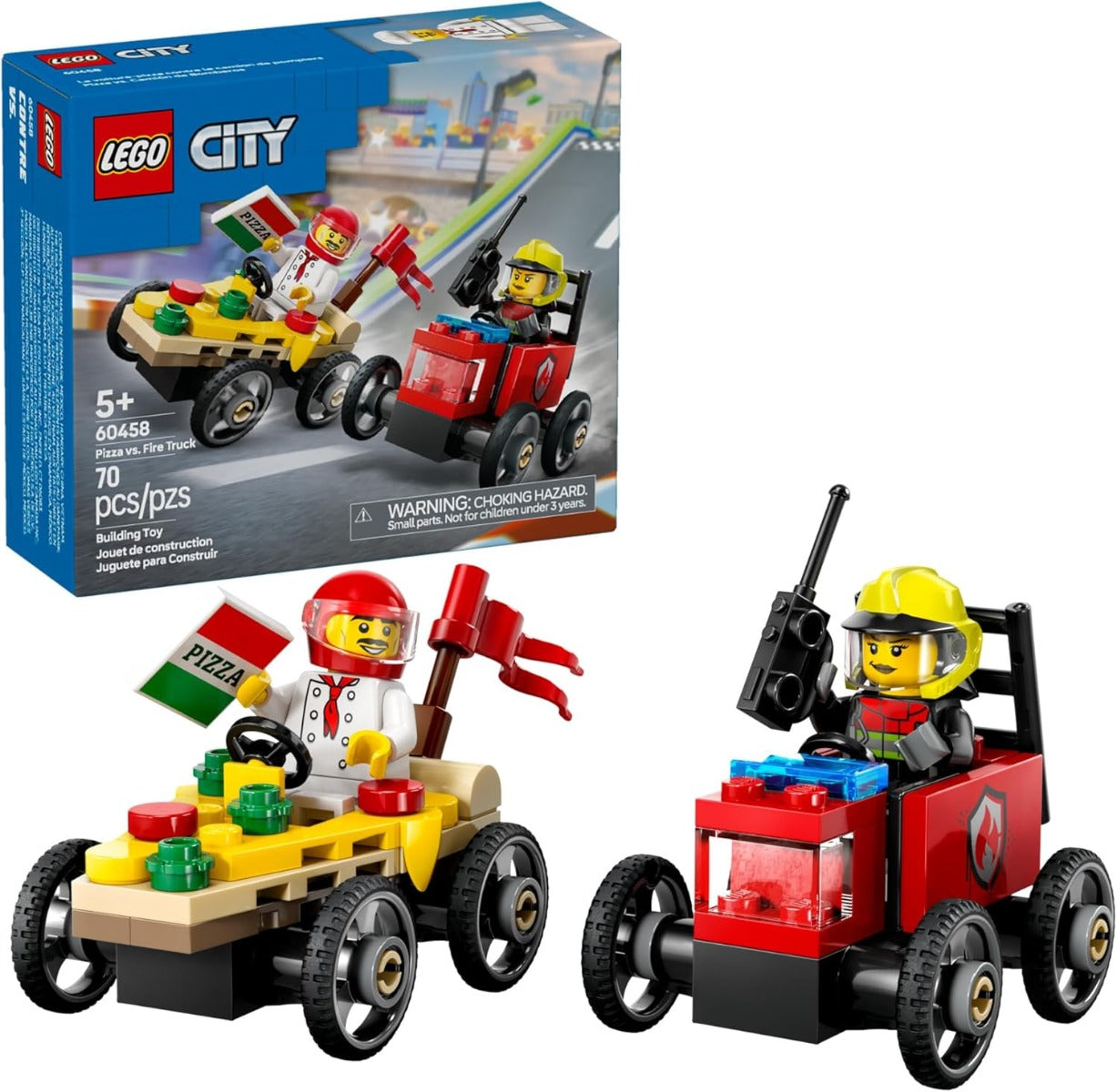 CITY PACK DE COCHES DE CARRERAS: PIZZA VS. CAMIÓN DE BOMBEROS 60458