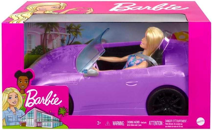 BARBIE VEHÍCULO MUÑECAS CONVERTIBLE MORADO AUTO DEPORTIVO   HBY29