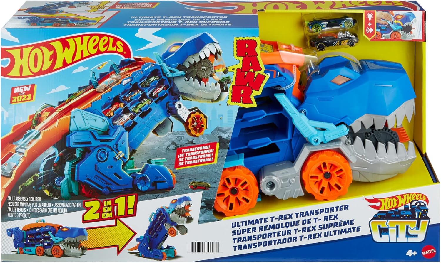 Hot Wheels, Pista de Juguete, Súper Remolque de T-Rex HNG50