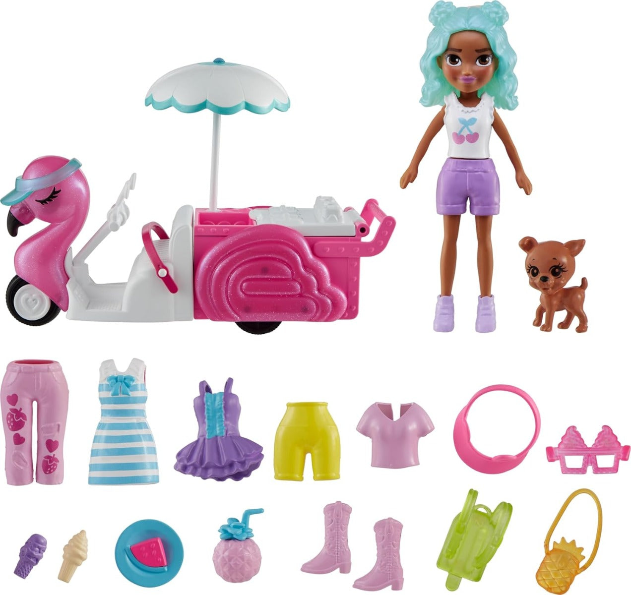 Polly Pocket Flamingo Snack Cart Play Set HWP24