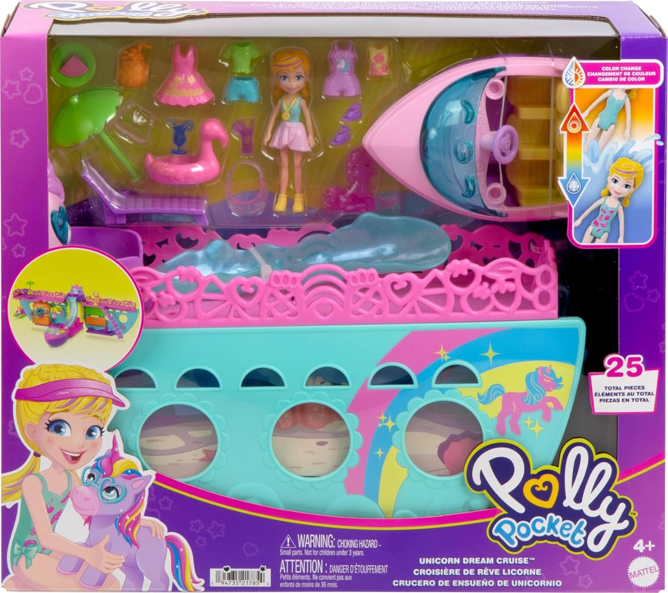 Polly Pocket, Set de Juego Bote de Unicornio HW926