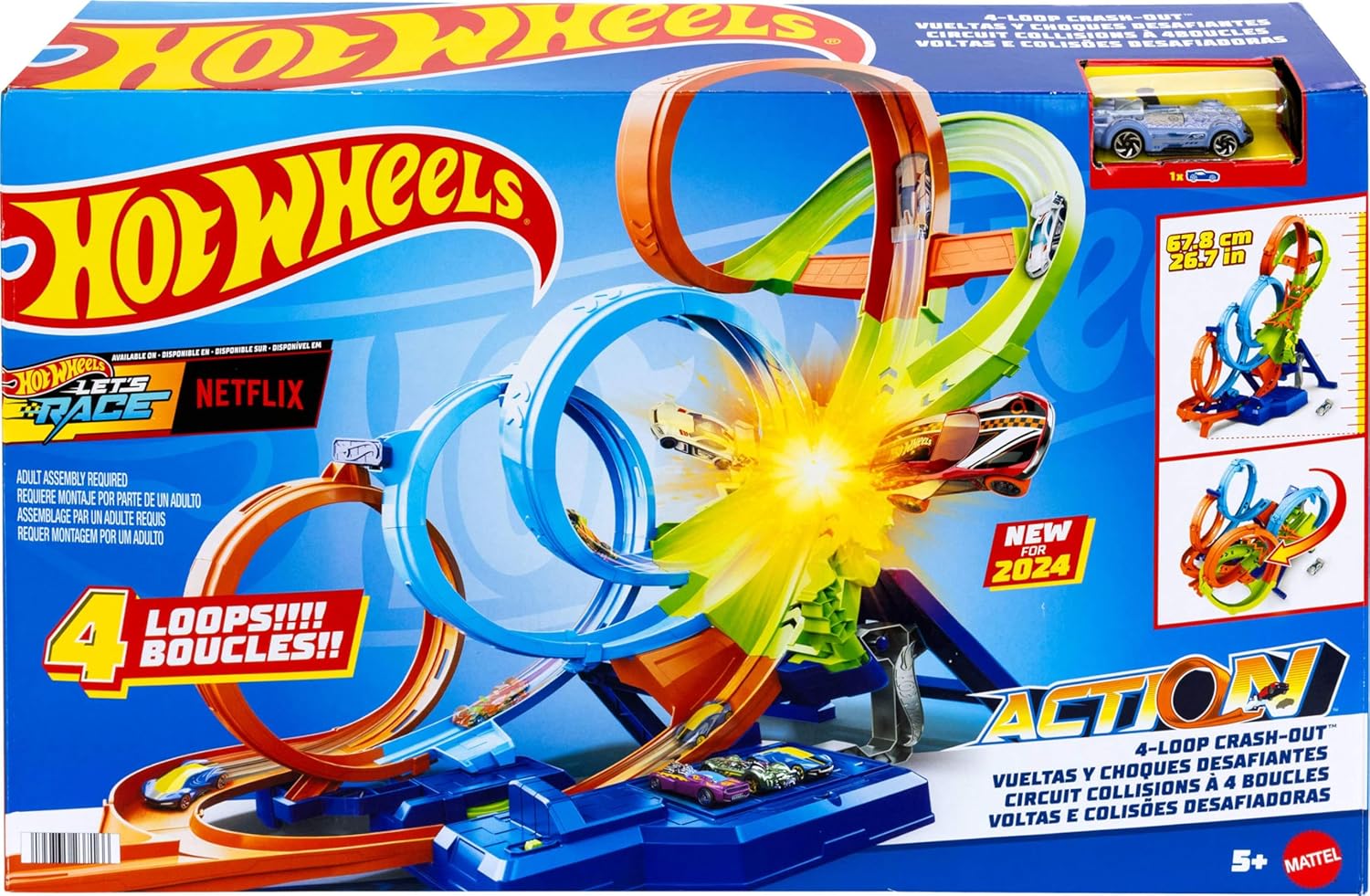 Hot Wheels, Action, Pista de Juguete, Vueltas y Choques Desafiantes HXR70