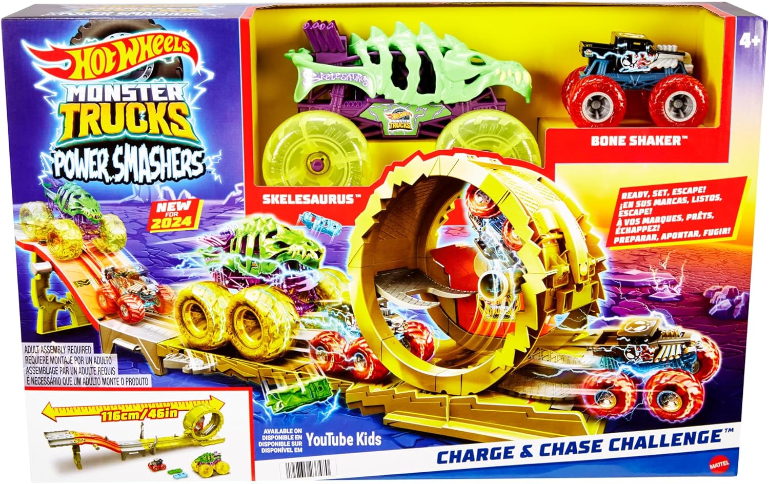 Hot Wheels Monster Trucks Skelesaurus de gran tamaño y coctelera de huesos a escala 1:64