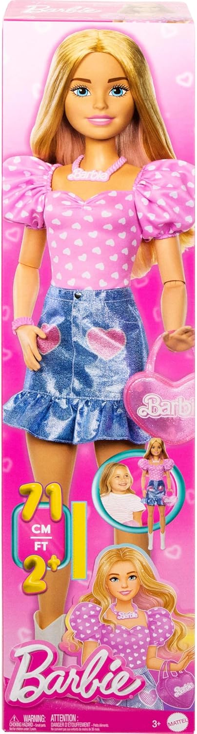 BARBIE LARGE DOLLS MUÑECA 71CM FALDA DE MEZCLILLA SORPRESA  HYT84