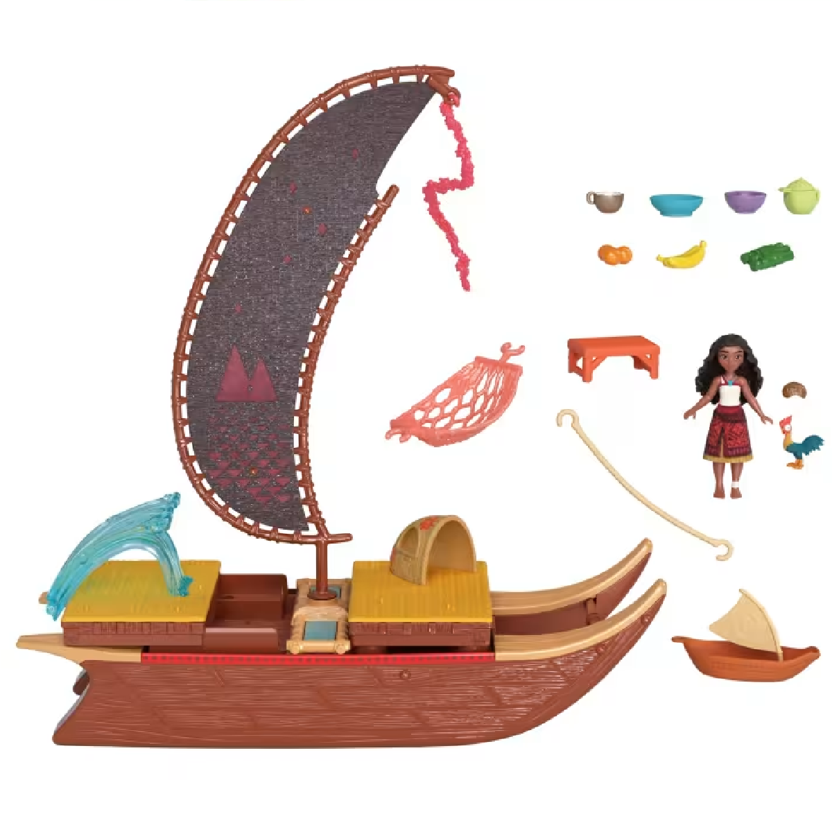 Moana 2 Set de Juego Bote de Aventuras con Mini Muñeca y Accesorios JBT54