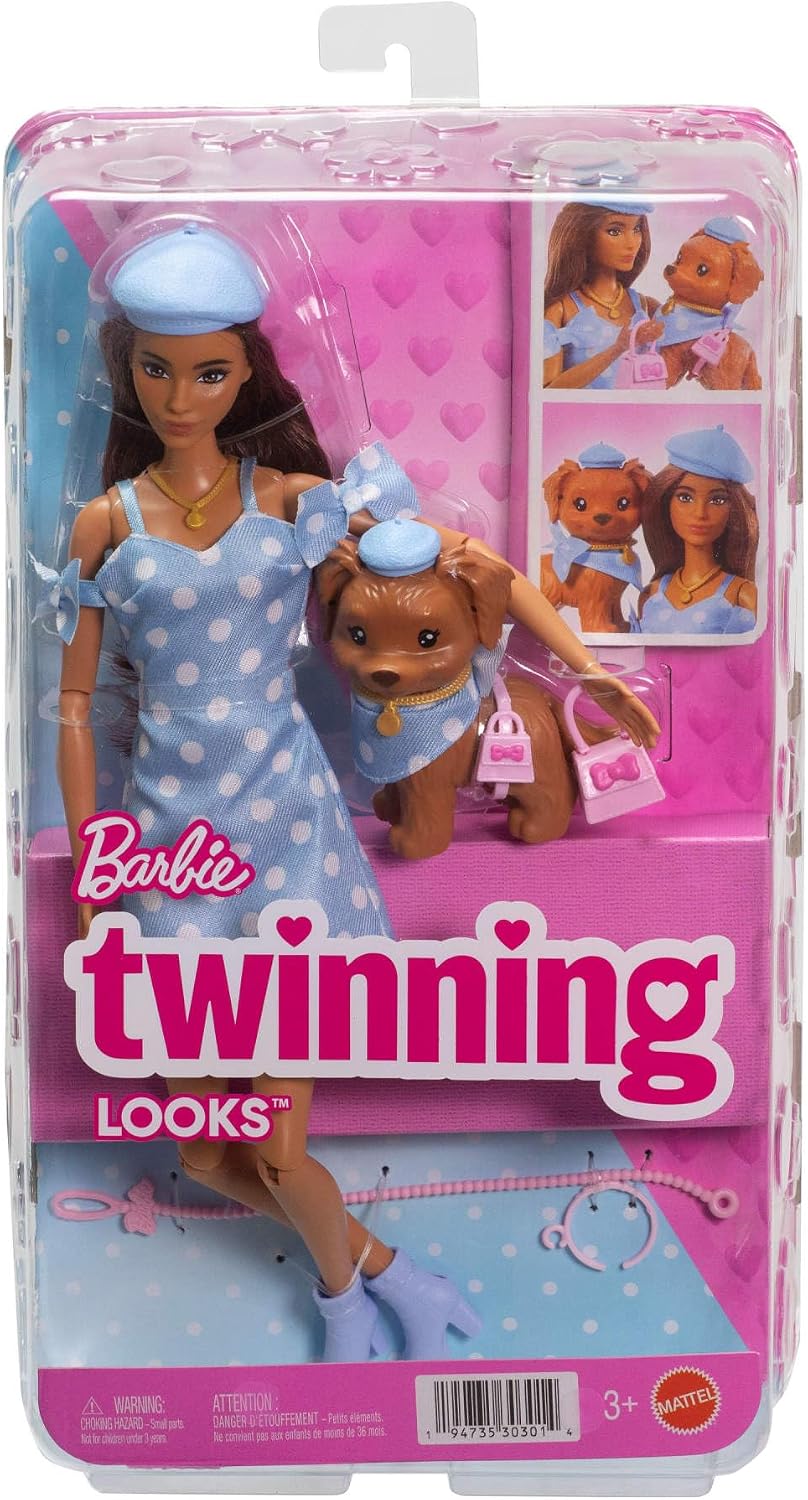 BARBIE FASHION BEAUTY MUNECA LOOKS IGUALES TERESA Y PERRITO JFP38