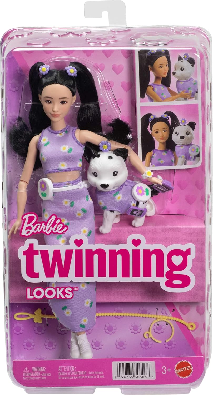 BARBIE FASHION AND BEAUTY MUNECA LOOKS IGUALES RENEE Y PERRITO JFP39