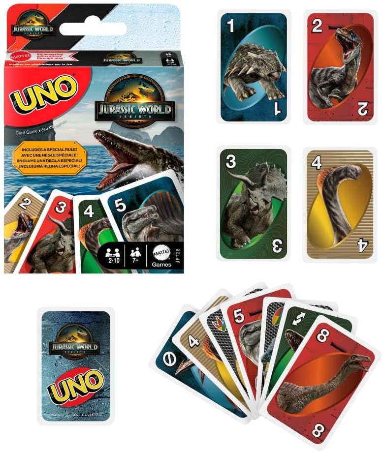UNO JUEGO DE CARTAS JURASSIC WORLD REBIRTH PARA NIÑOS  JFT28