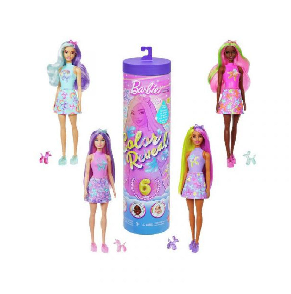 BARBIE COLOR REVEAL MUÑECA ANIMALITOS CON GLOBOS  JFY73